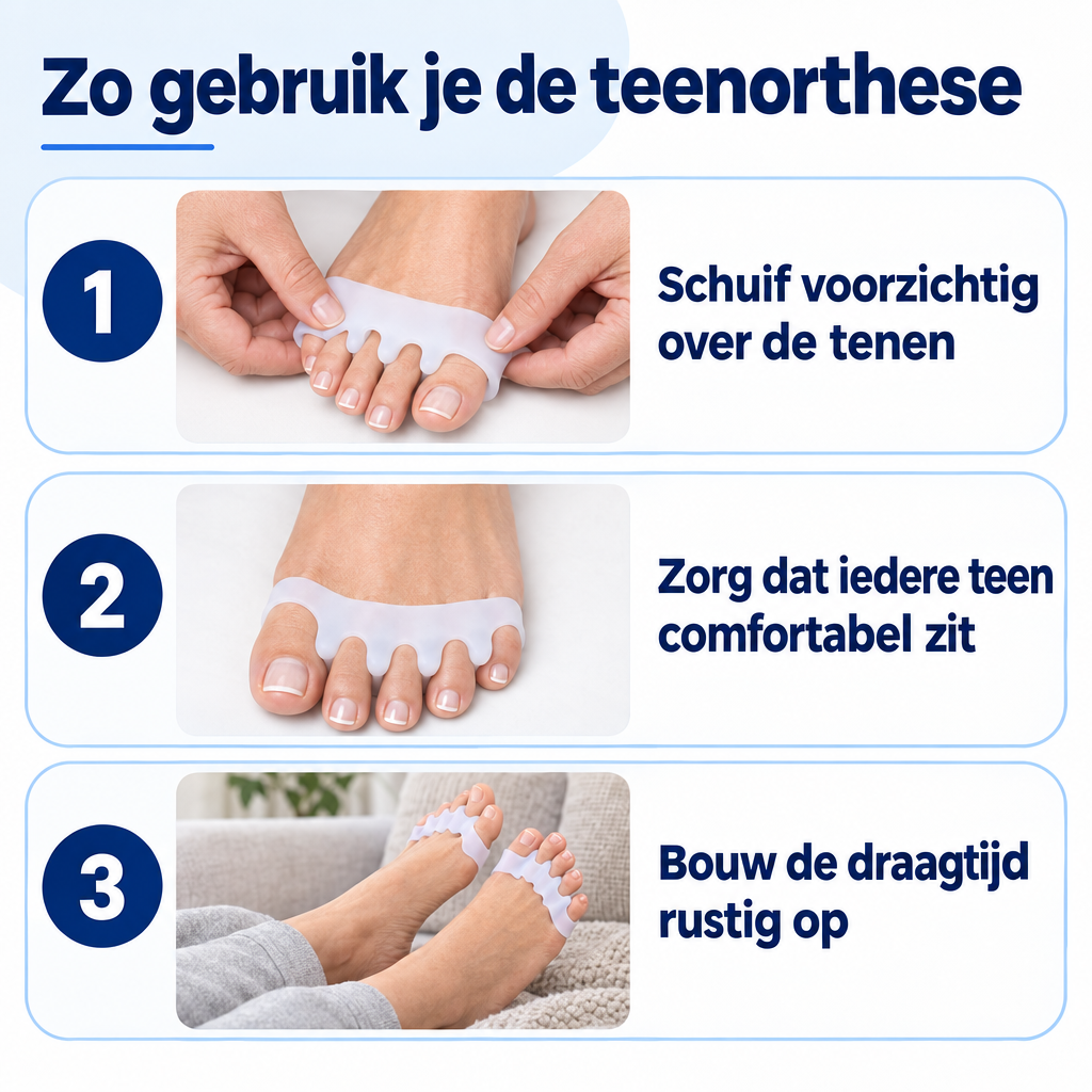 Zo gebruik je de Hallux Valgus Teenorthese in 3 stappen